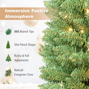 5/6/7/8/9 Feet Pre-lit Pencil Artificial Christmas Tree with 150/180/200//300/400 Warm White LED Lights-9 ft view 7