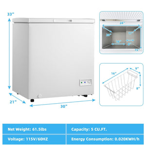 3.5/5 Cu.ft Compact Chest Freezer with Removable Storage Basket-5 Cubic Feet view 4
