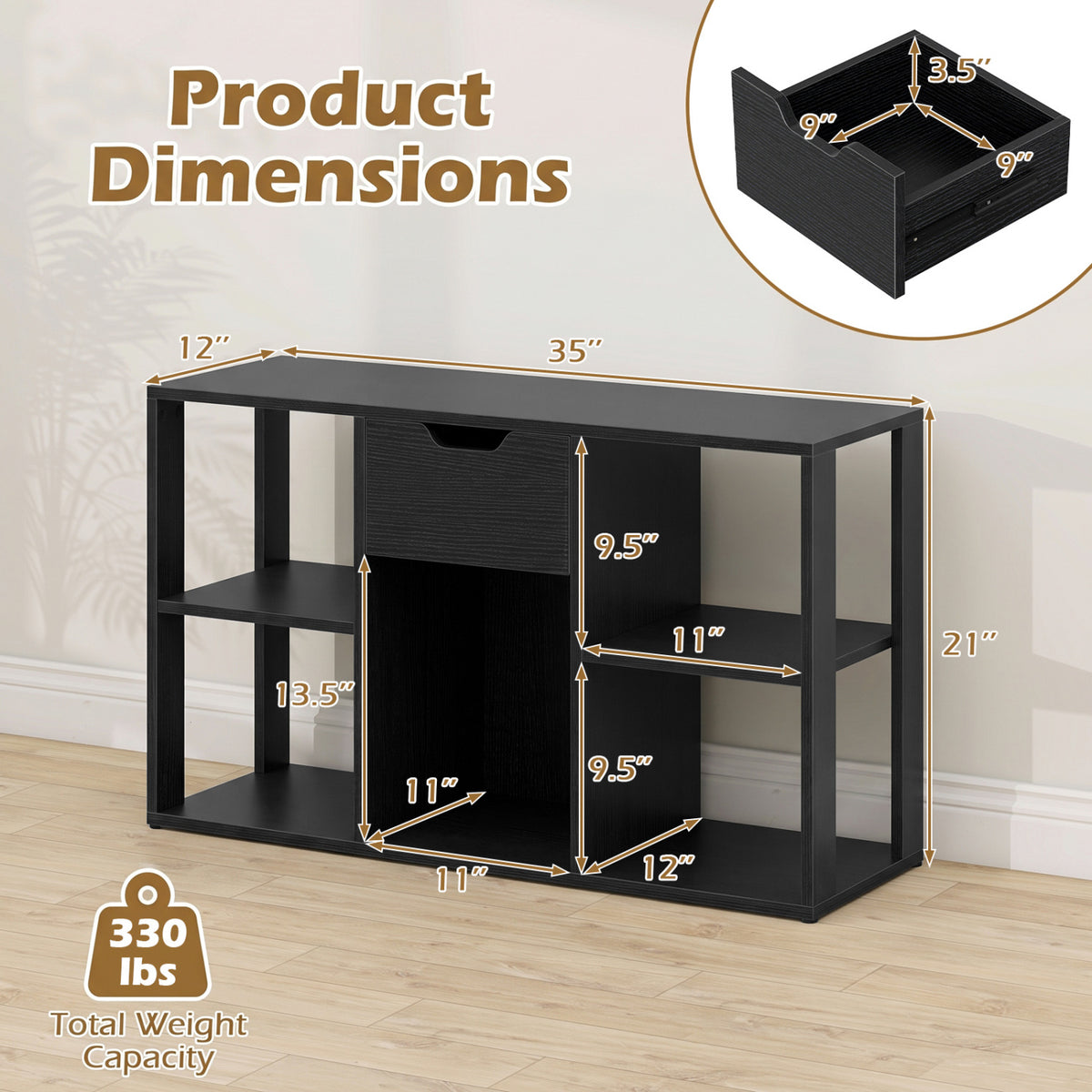 5-Cube Bookcase with Storage Drawer Freestanding Bookshelf Modern Display Rack-Black view 5
