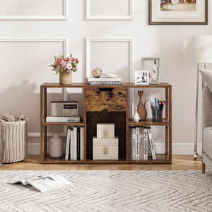 5-Cube Bookcase with Storage Drawer Freestanding Bookshelf Modern Display Rack-Rustic Brown view 2