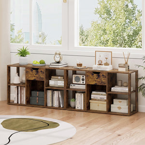 5-Cube Bookcase with Storage Drawer Freestanding Bookshelf Modern Display Rack-Rustic Brown view 3