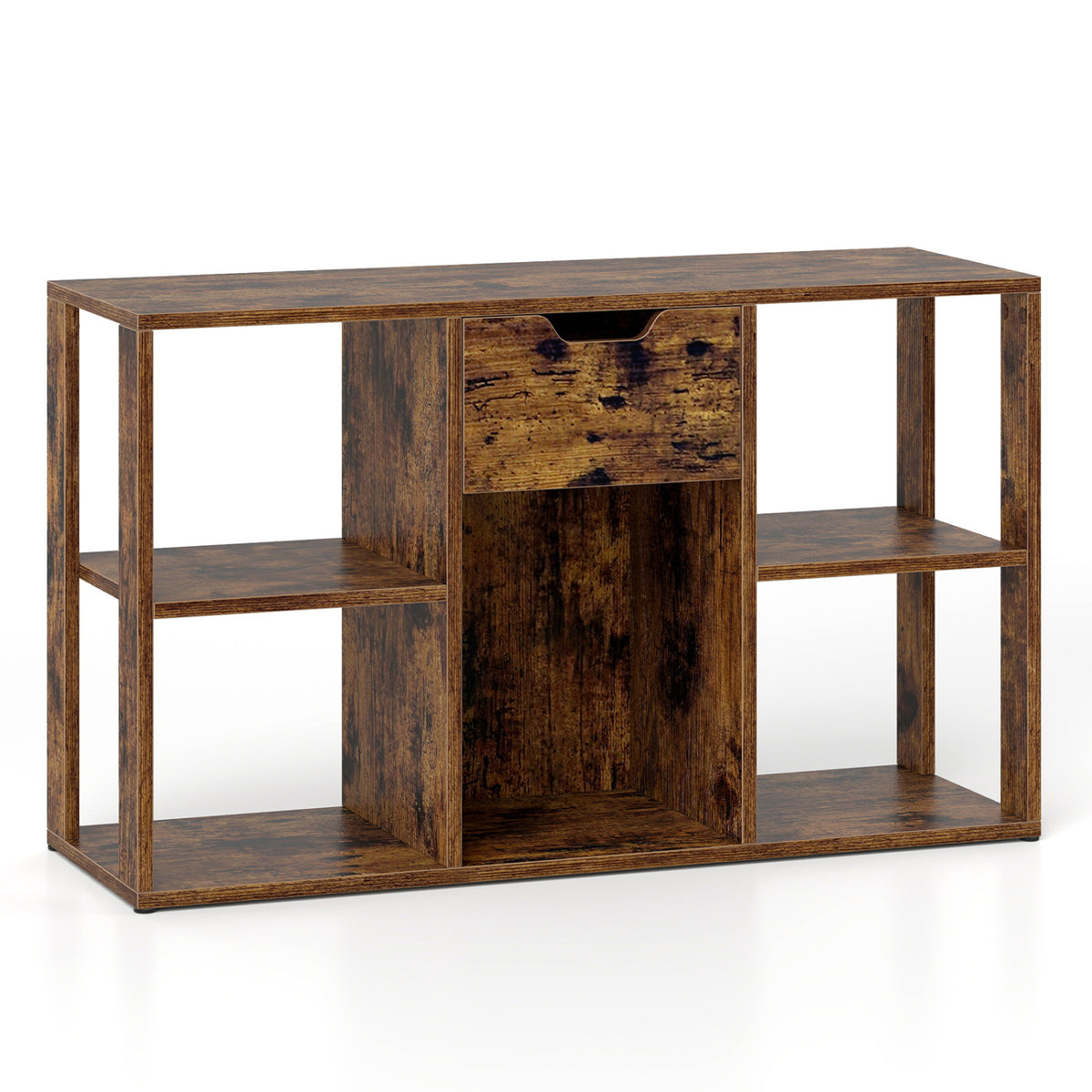 5-Cube Bookcase with Storage Drawer Freestanding Bookshelf Modern Display Rack-Rustic Brown view 4