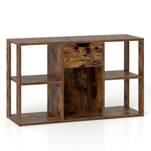 5-Cube Bookcase with Storage Drawer Freestanding Bookshelf Modern Display Rack-Rustic Brown view 4
