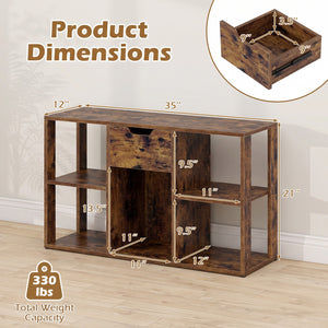5-Cube Bookcase with Storage Drawer Freestanding Bookshelf Modern Display Rack-Rustic Brown view 5