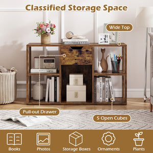 5-Cube Bookcase with Storage Drawer Freestanding Bookshelf Modern Display Rack-Rustic Brown view 9