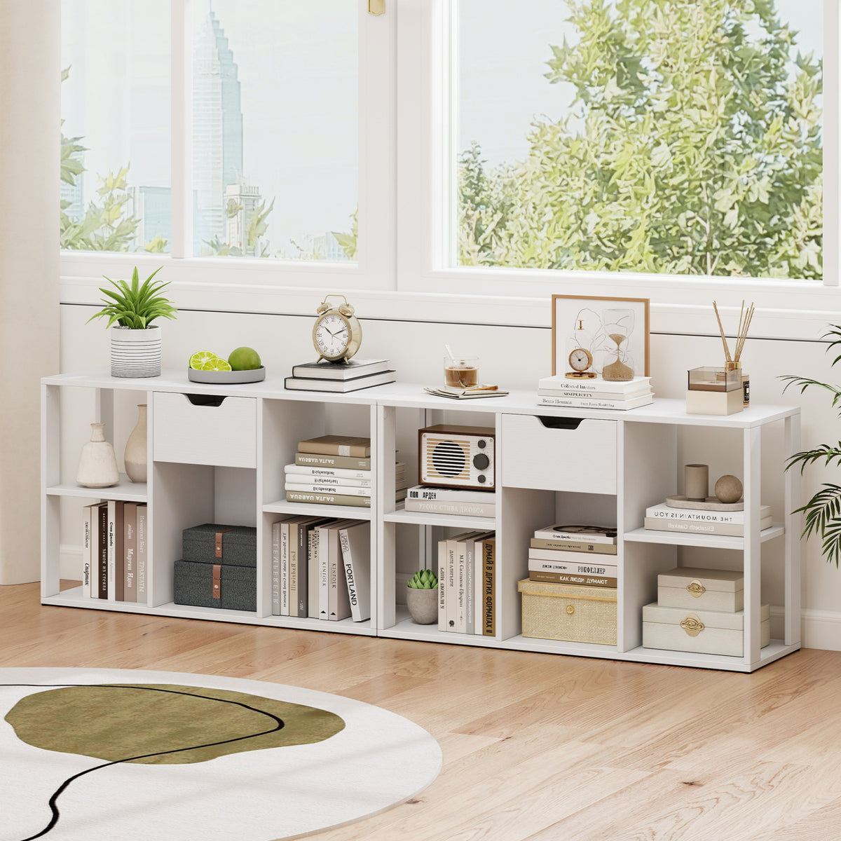 5-Cube Bookcase with Storage Drawer Freestanding Bookshelf Modern Display Rack-White view 3
