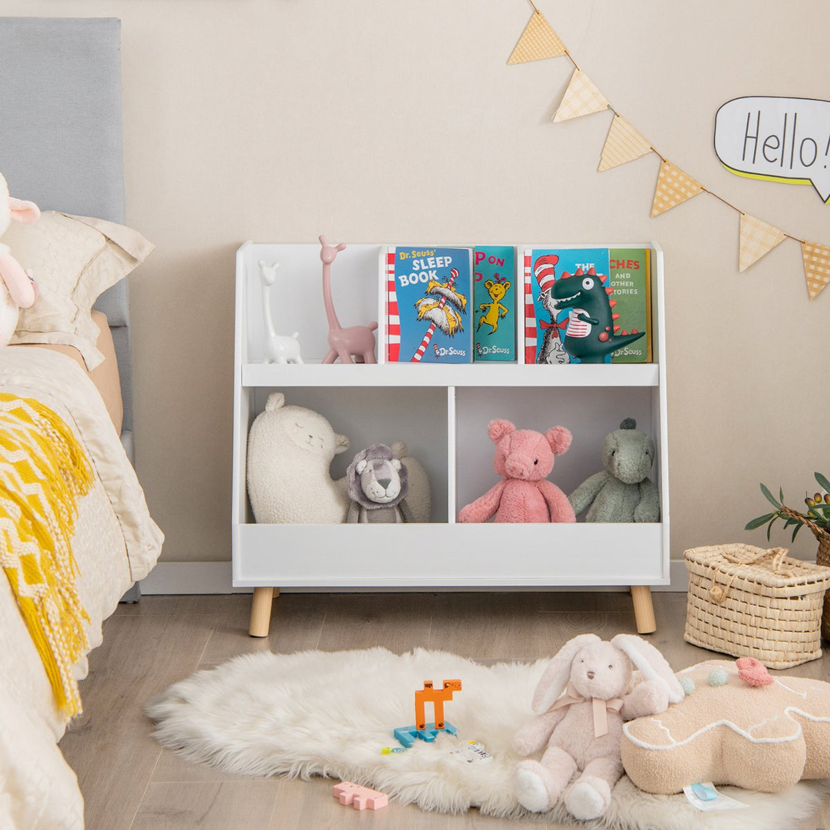 5-Cube Kids Bookshelf and Toy Organizer with Anti-Tipping Kits-White view 2