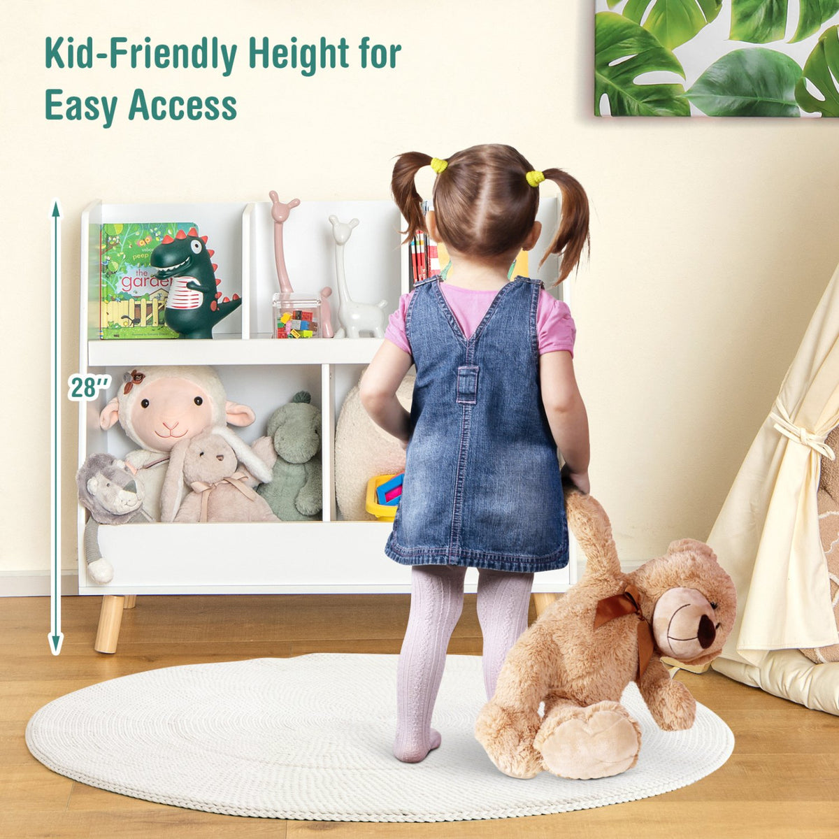 5-Cube Kids Bookshelf and Toy Organizer with Anti-Tipping Kits-White view 6