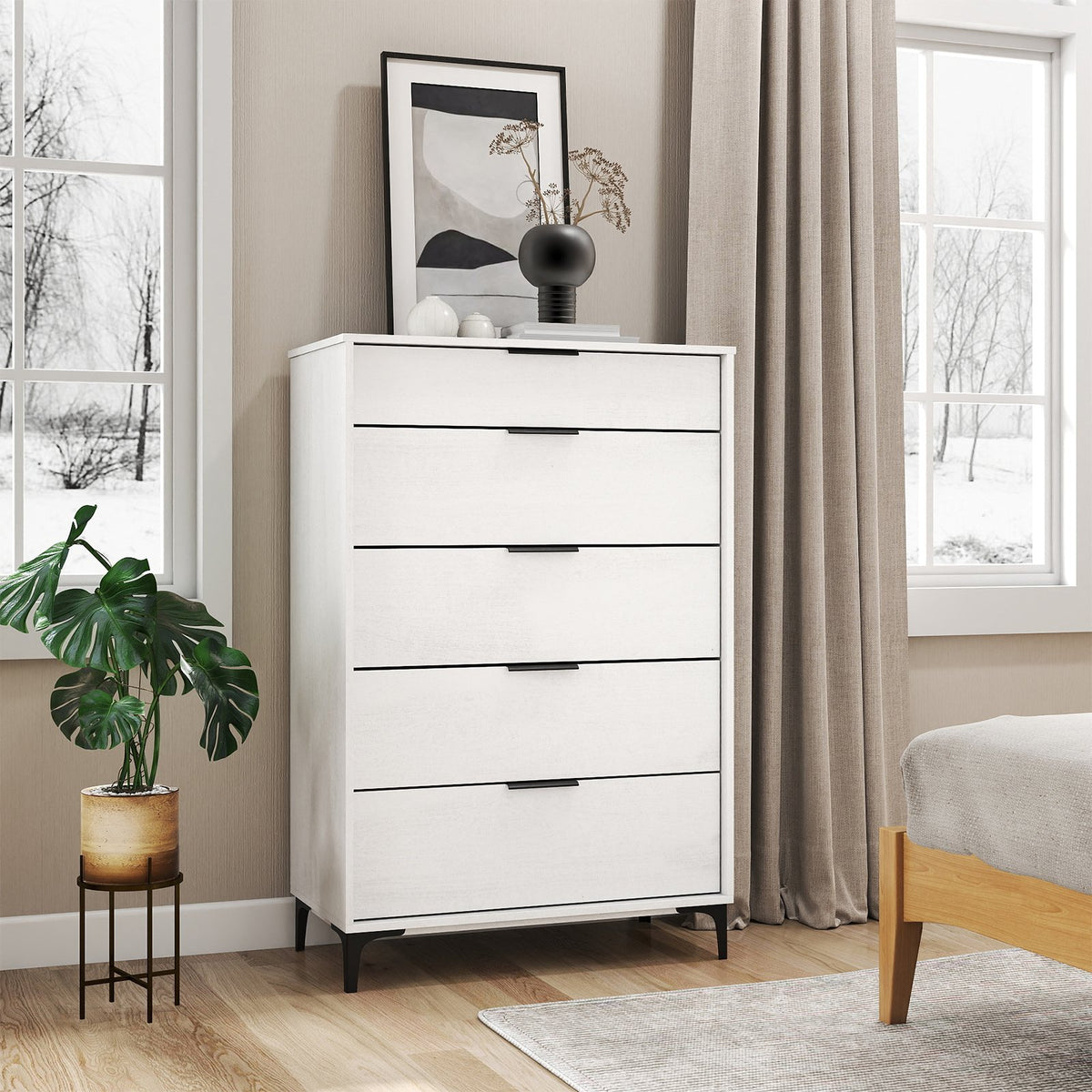 5-Drawer Dresser with Interlock System for Bedroom Living Room-White view 2