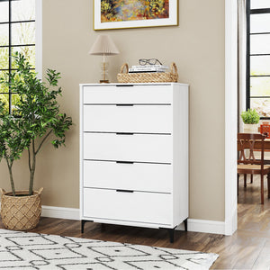5-Drawer Dresser with Interlock System for Bedroom Living Room-White view 3