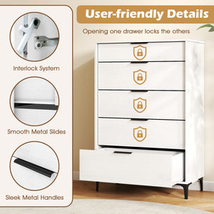 5-Drawer Dresser with Interlock System for Bedroom Living Room-White view 8