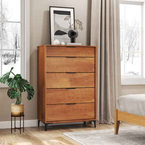 5-Drawer Dresser with Interlock System for Bedroom Living Room-Cherry view 3