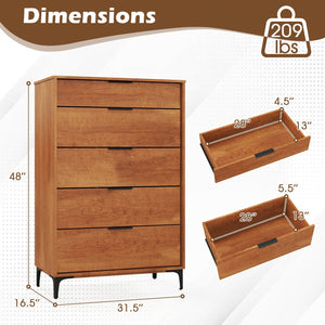 5-Drawer Dresser with Interlock System for Bedroom Living Room-Cherry view 5