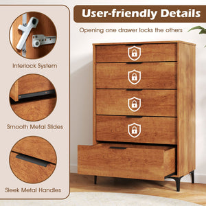 5-Drawer Dresser with Interlock System for Bedroom Living Room-Cherry view 9