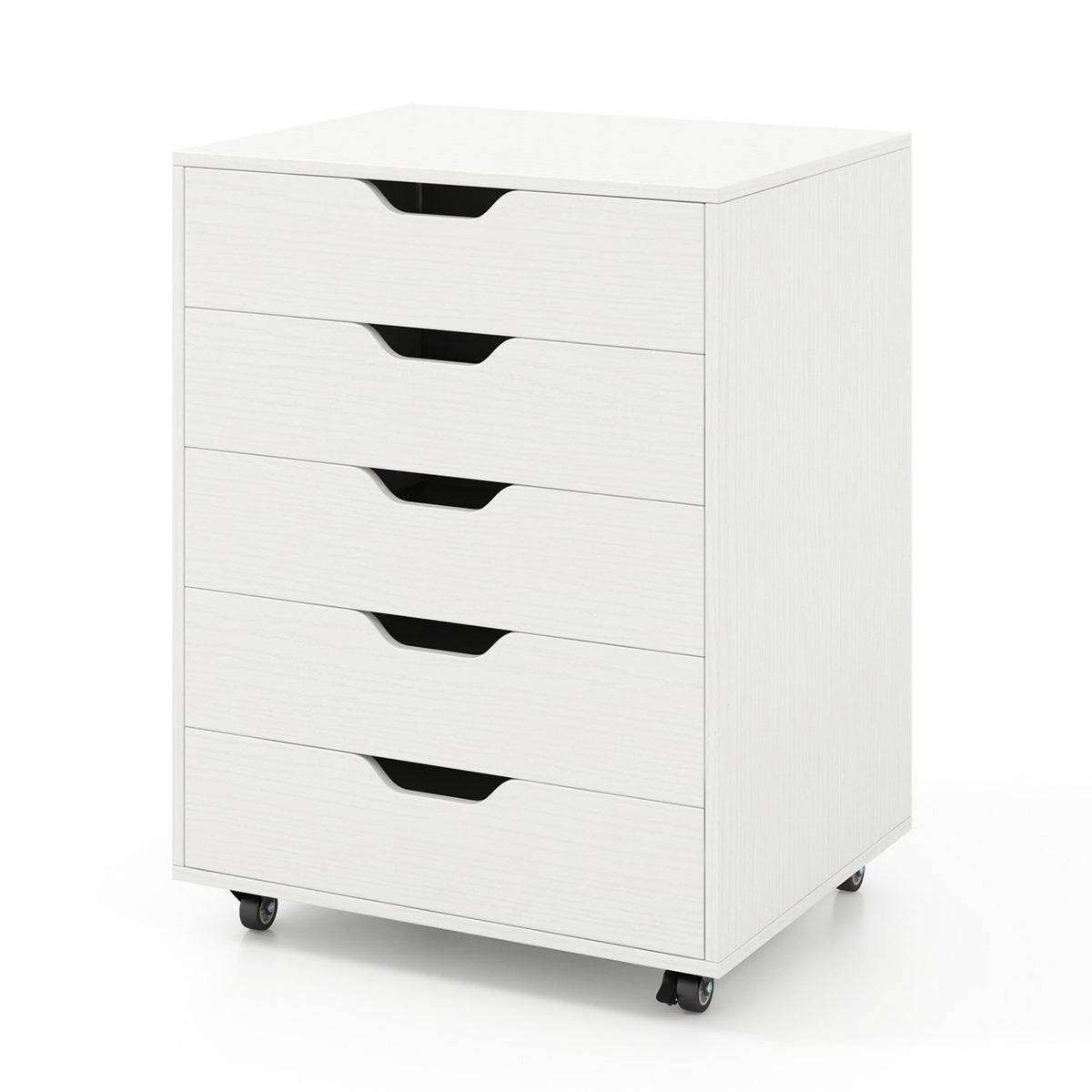 5 Drawer Mobile File Cabinet with Wheels for Living Room-White