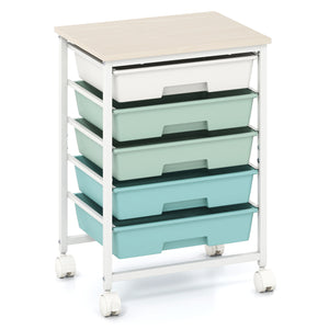5-Drawer Rolling Cart with Wooden Tabletop and Metal Frame for Craft Room-Green Gradient view 4