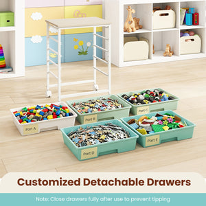 5-Drawer Rolling Cart with Wooden Tabletop and Metal Frame for Craft Room-Green Gradient view 8
