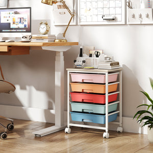 5-Drawer Rolling Cart with Wooden Tabletop and Metal Frame for Craft Room-Macaron view 2