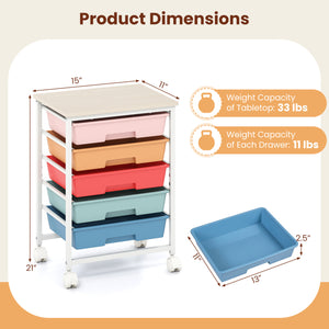 5-Drawer Rolling Cart with Wooden Tabletop and Metal Frame for Craft Room-Macaron view 5