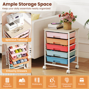 5-Drawer Rolling Cart with Wooden Tabletop and Metal Frame for Craft Room-Macaron view 6