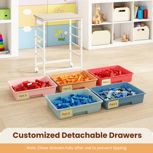 5-Drawer Rolling Cart with Wooden Tabletop and Metal Frame for Craft Room-Macaron view 8