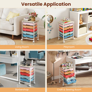 5-Drawer Rolling Cart with Wooden Tabletop and Metal Frame for Craft Room-Macaron view 9