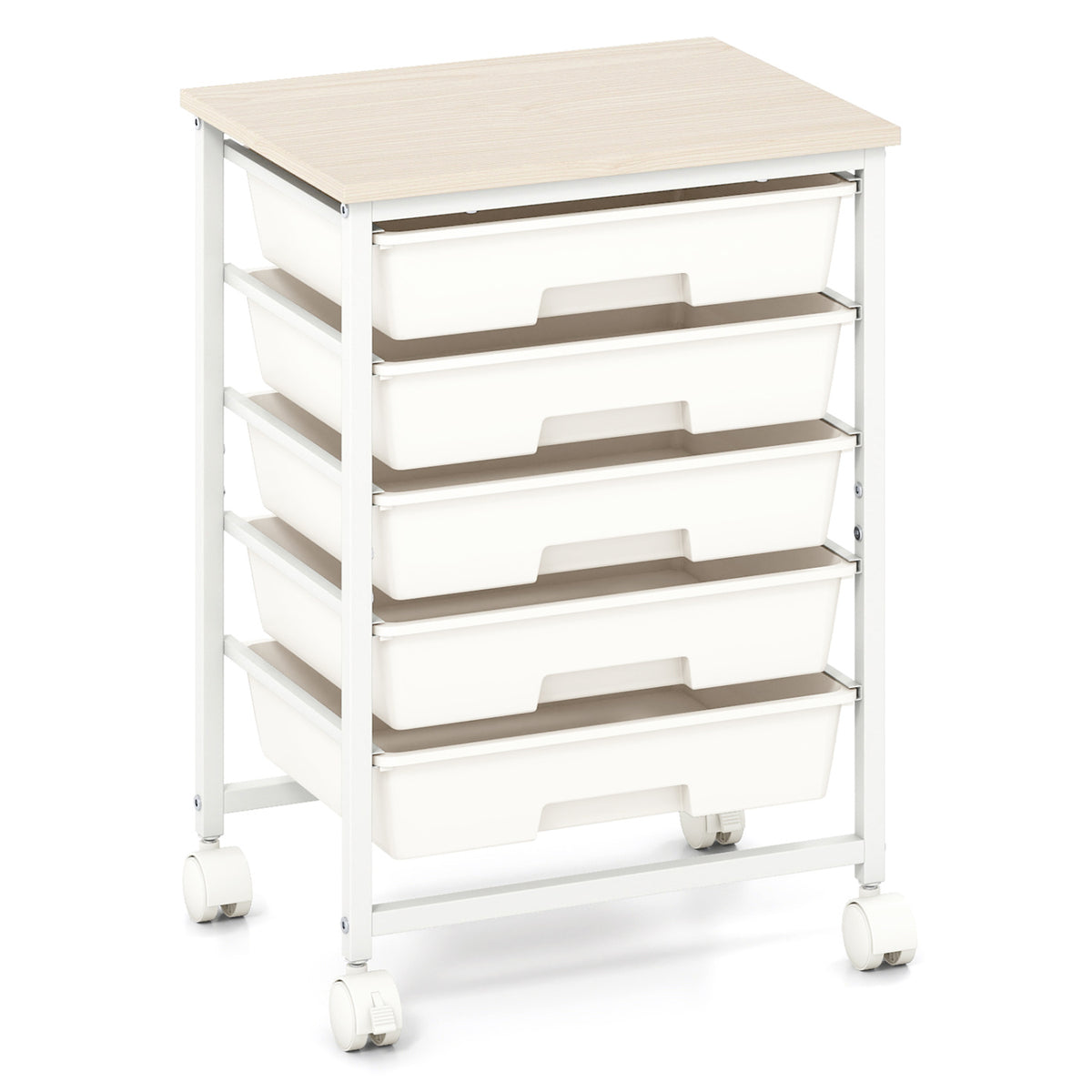5-Drawer Rolling Cart with Wooden Tabletop and Metal Frame for Craft Room-White view 4