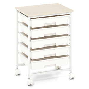 5-Drawer Rolling Cart with Wooden Tabletop and Metal Frame for Craft Room-White view 4