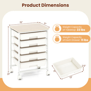 5-Drawer Rolling Cart with Wooden Tabletop and Metal Frame for Craft Room-White view 5