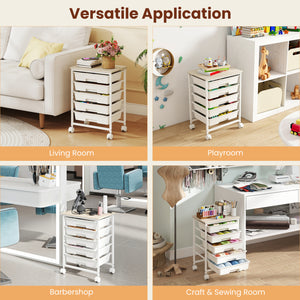 5-Drawer Rolling Cart with Wooden Tabletop and Metal Frame for Craft Room-White view 9