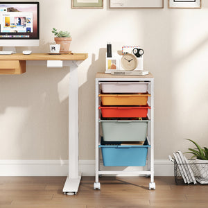 5-Drawer Rolling Storage Cart Mobile Utility Organizer with Wooden Tabletop and Lockable Wheels-Macaron view 3