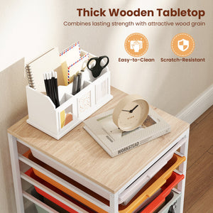 5-Drawer Rolling Storage Cart Mobile Utility Organizer with Wooden Tabletop and Lockable Wheels-Macaron view 8