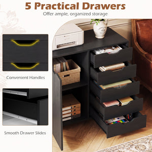 5-Drawer Rolling Storage Cart with Side Cabinet-Black view 7