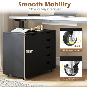 5-Drawer Rolling Storage Cart with Side Cabinet-Black view 9