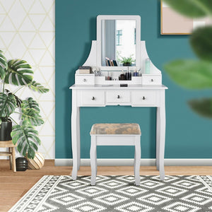 5 Drawers Removable Box Makeup Dressing Vanity Set-White view 2