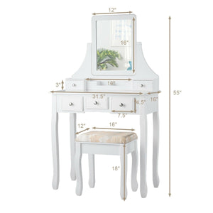 5 Drawers Removable Box Makeup Dressing Vanity Set-White view 4