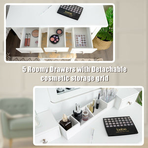 5 Drawers Removable Box Makeup Dressing Vanity Set-White view 5