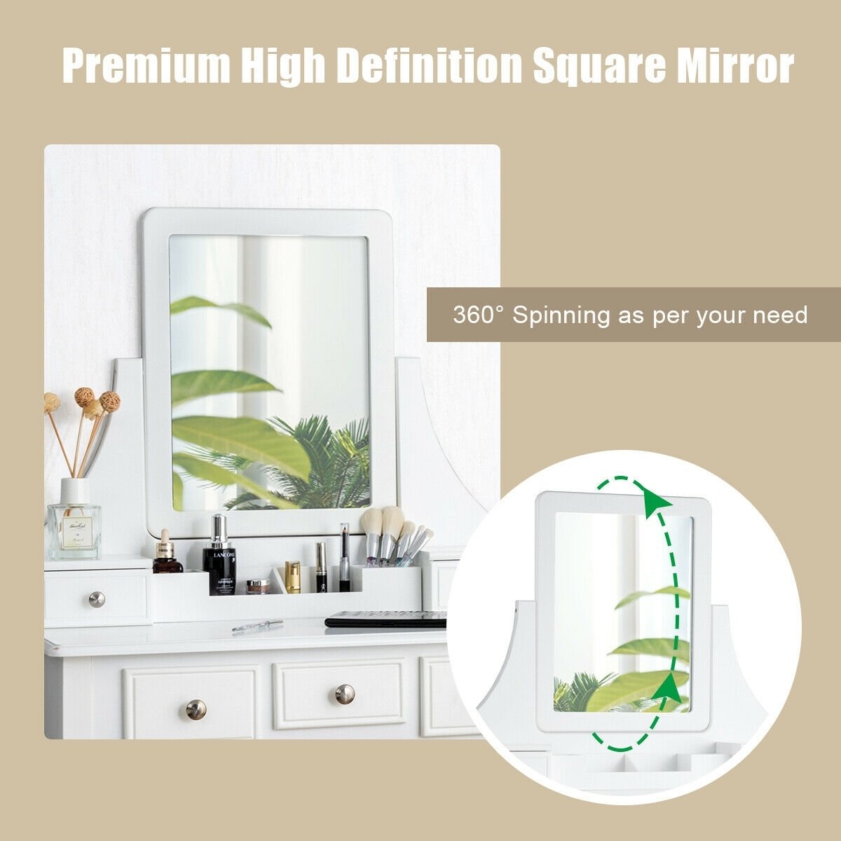 5 Drawers Removable Box Makeup Dressing Vanity Set-White view 6