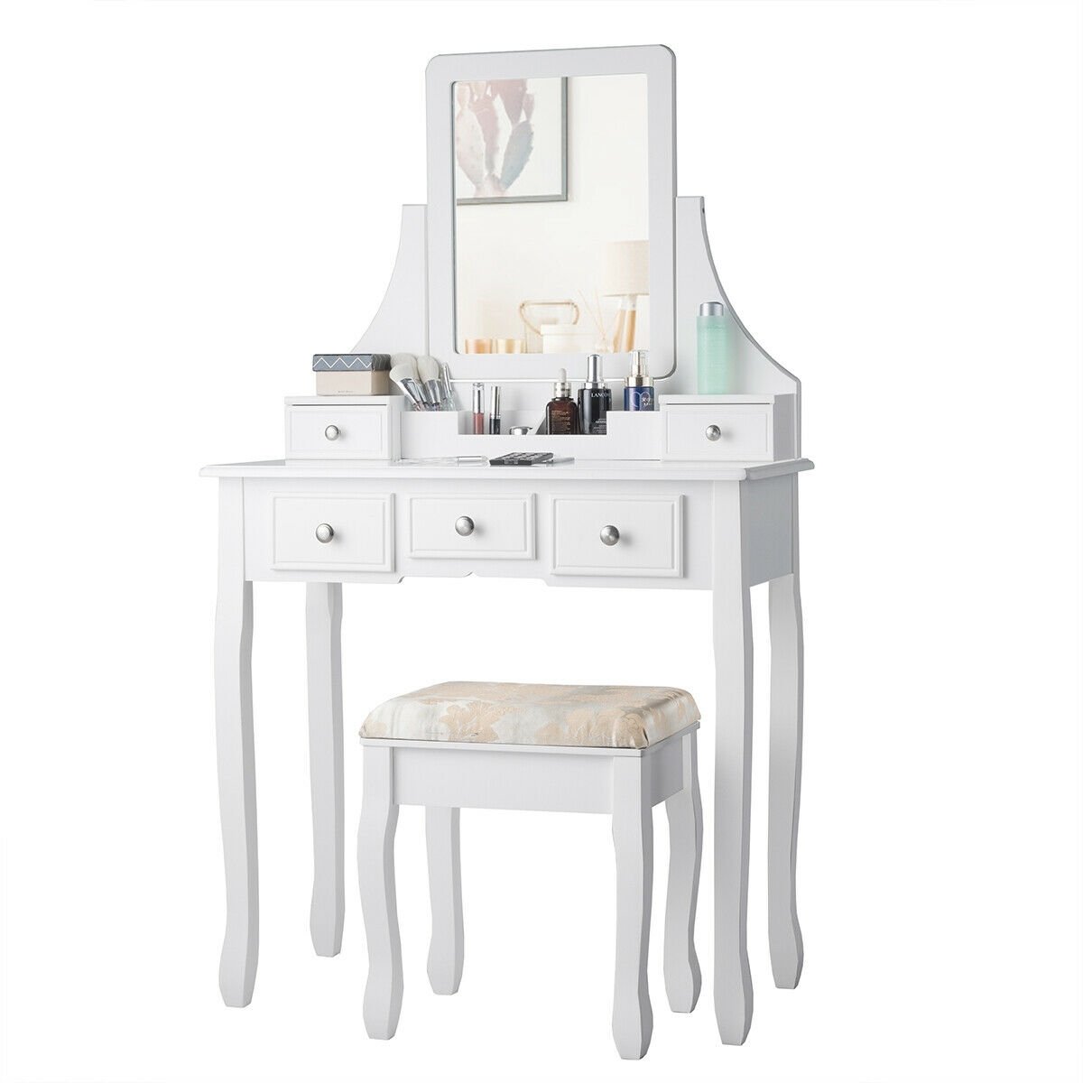 5 Drawers Removable Box Makeup Dressing Vanity Set-White view 7