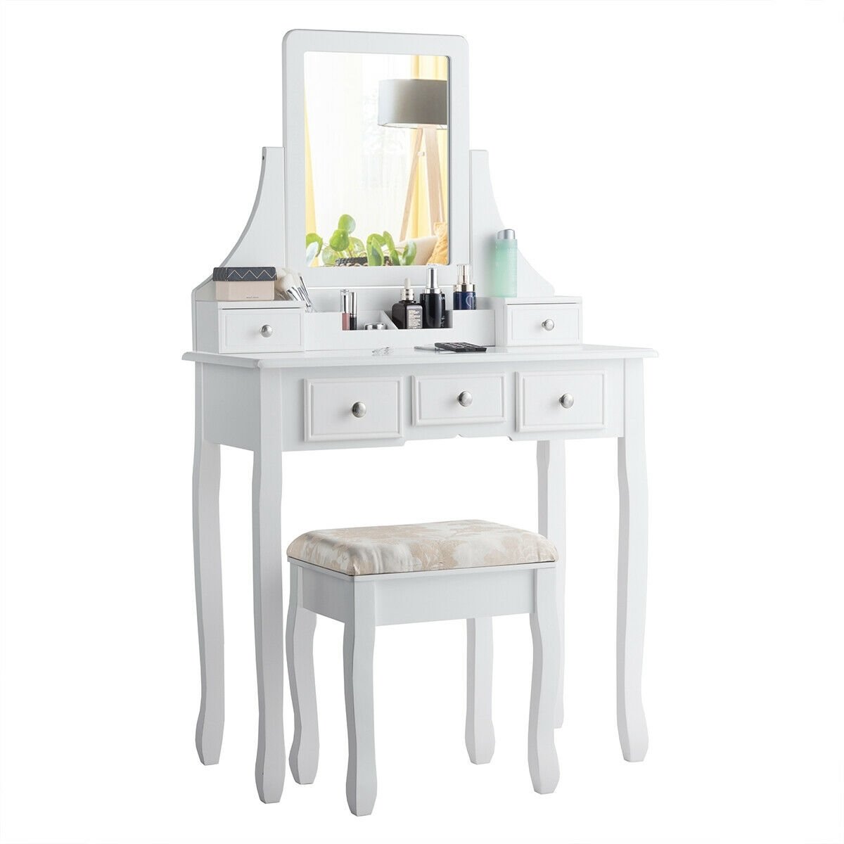 5 Drawers Removable Box Makeup Dressing Vanity Set-White view 8