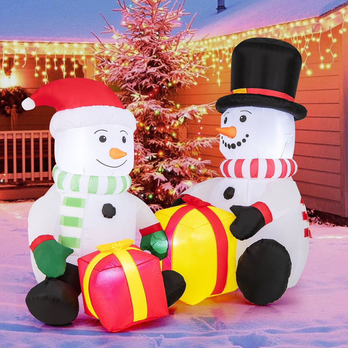 5 Feet 2 Cute Blow-up Snowman Christmas Inflatables with Gift Boxes view 2