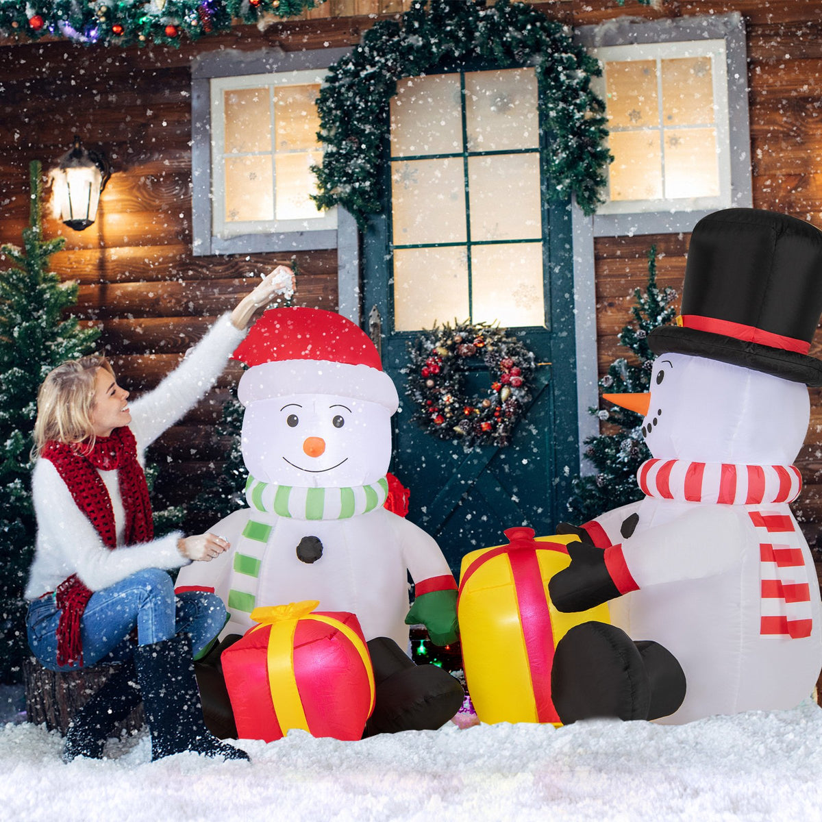 5 Feet 2 Cute Blow-up Snowman Christmas Inflatables with Gift Boxes view 3