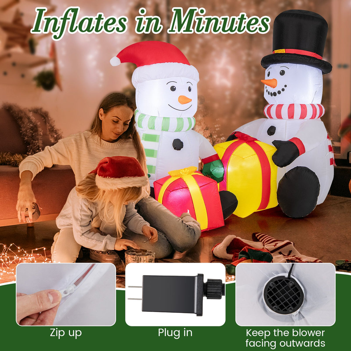 5 Feet 2 Cute Blow-up Snowman Christmas Inflatables with Gift Boxes view 6