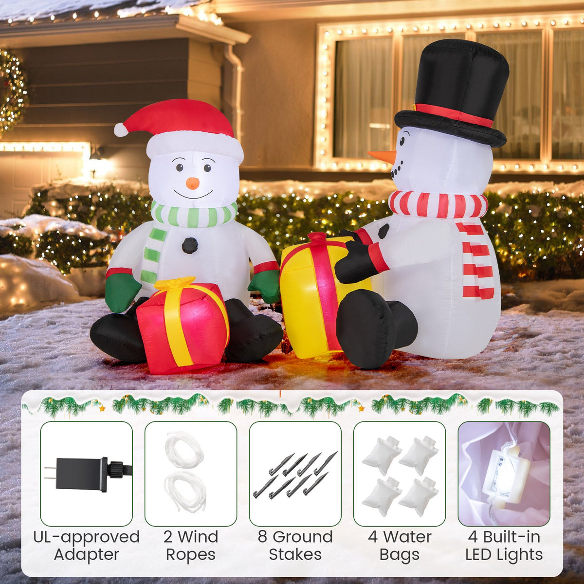 5 Feet 2 Cute Blow-up Snowman Christmas Inflatables with Gift Boxes view 7