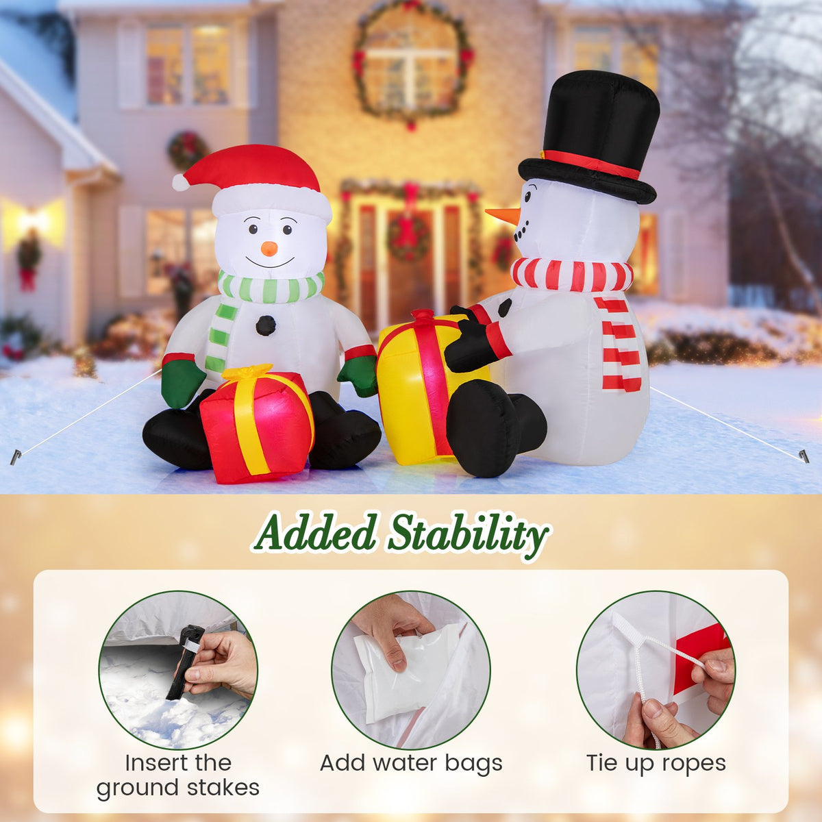 5 Feet 2 Cute Blow-up Snowman Christmas Inflatables with Gift Boxes view 8