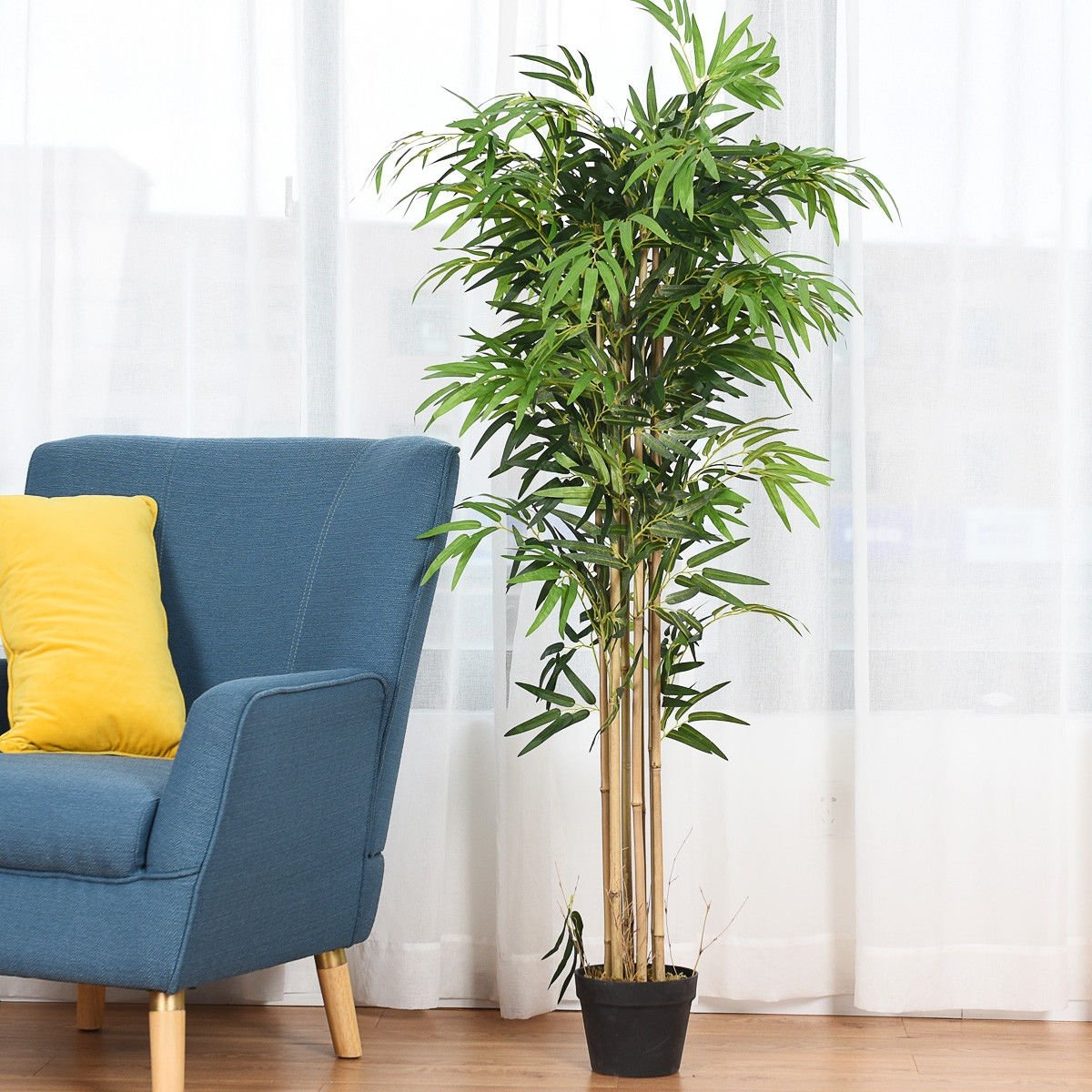 5-Feet Artificial Bamboo Silk Tree Indoor-Outdoor Decorative Planter view 3