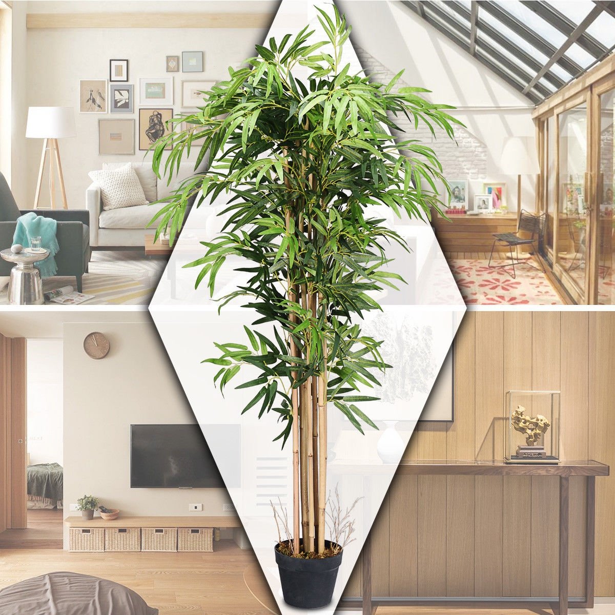 5-Feet Artificial Bamboo Silk Tree Indoor-Outdoor Decorative Planter view 5