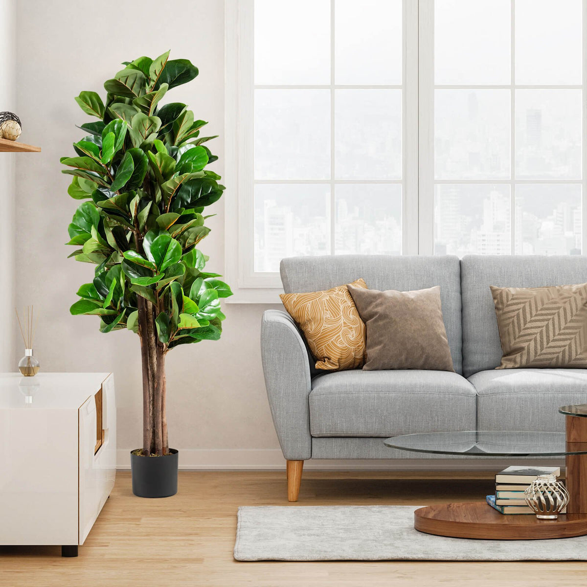 5 Feet Artificial Fiddle Leaf Fig Tree Decorative Planter view 2