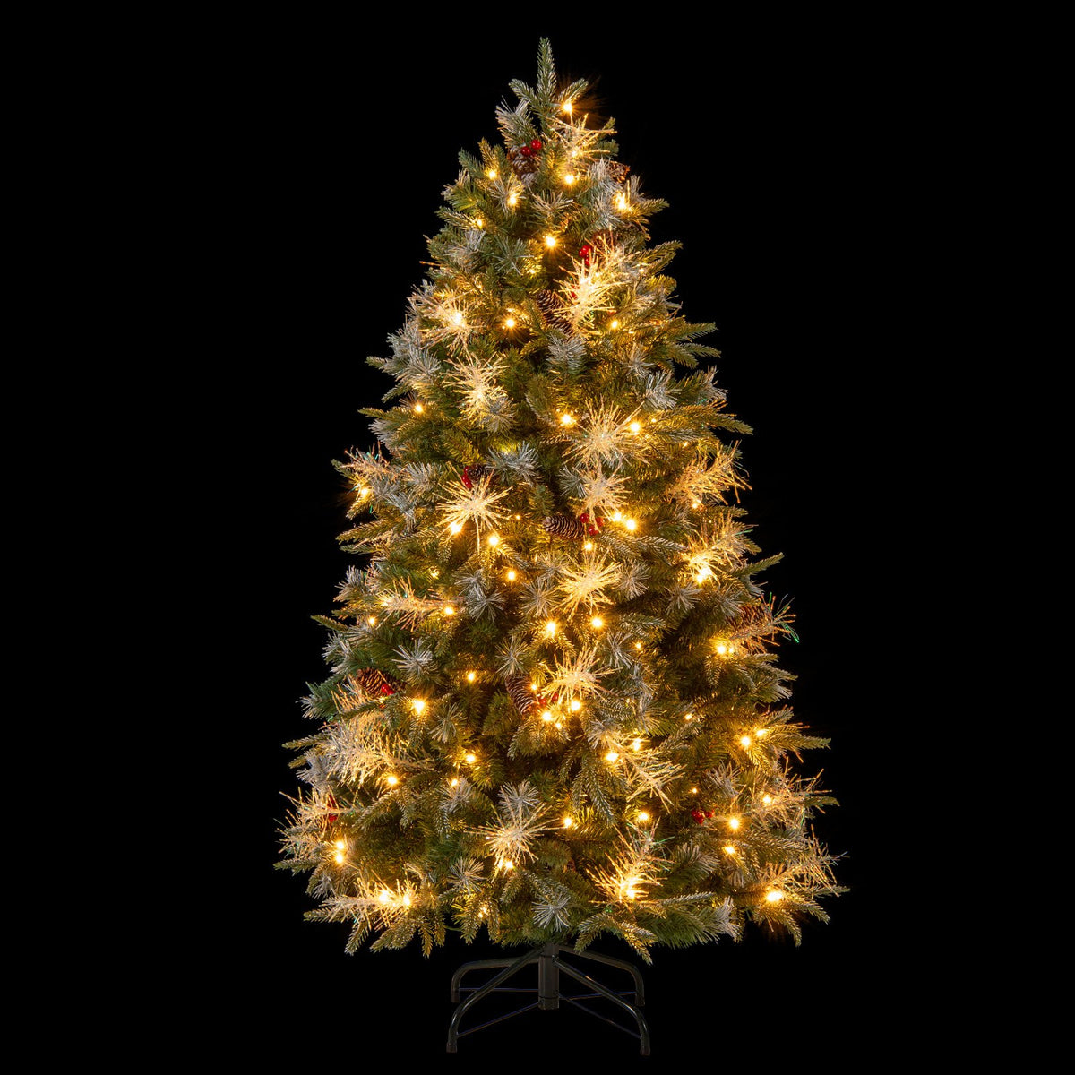 5 Feet Pre-Lit Artificial Christmas Tree with 8 Modes LED Lights with Berries view 4
