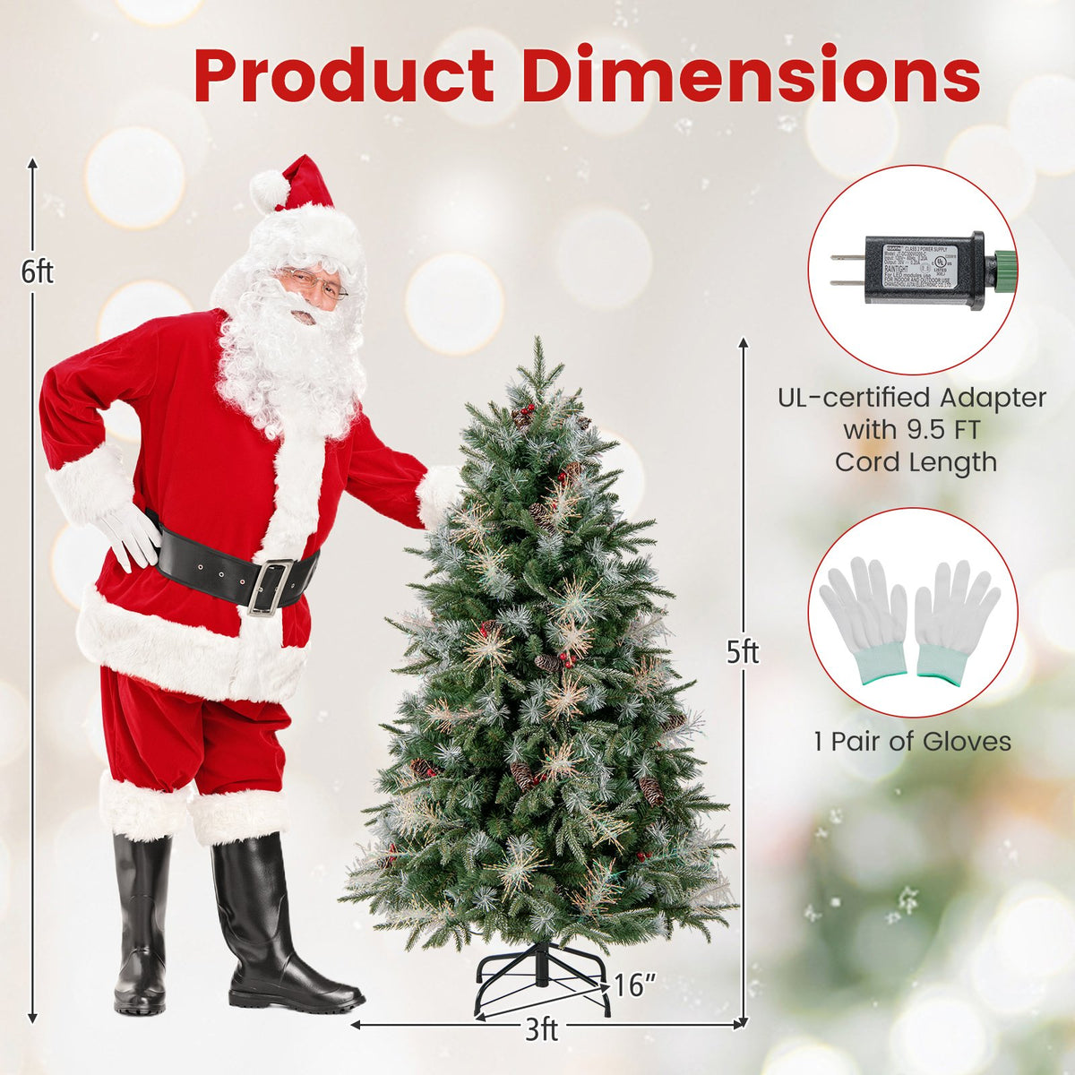 5 Feet Pre-Lit Artificial Christmas Tree with 8 Modes LED Lights with Berries view 5